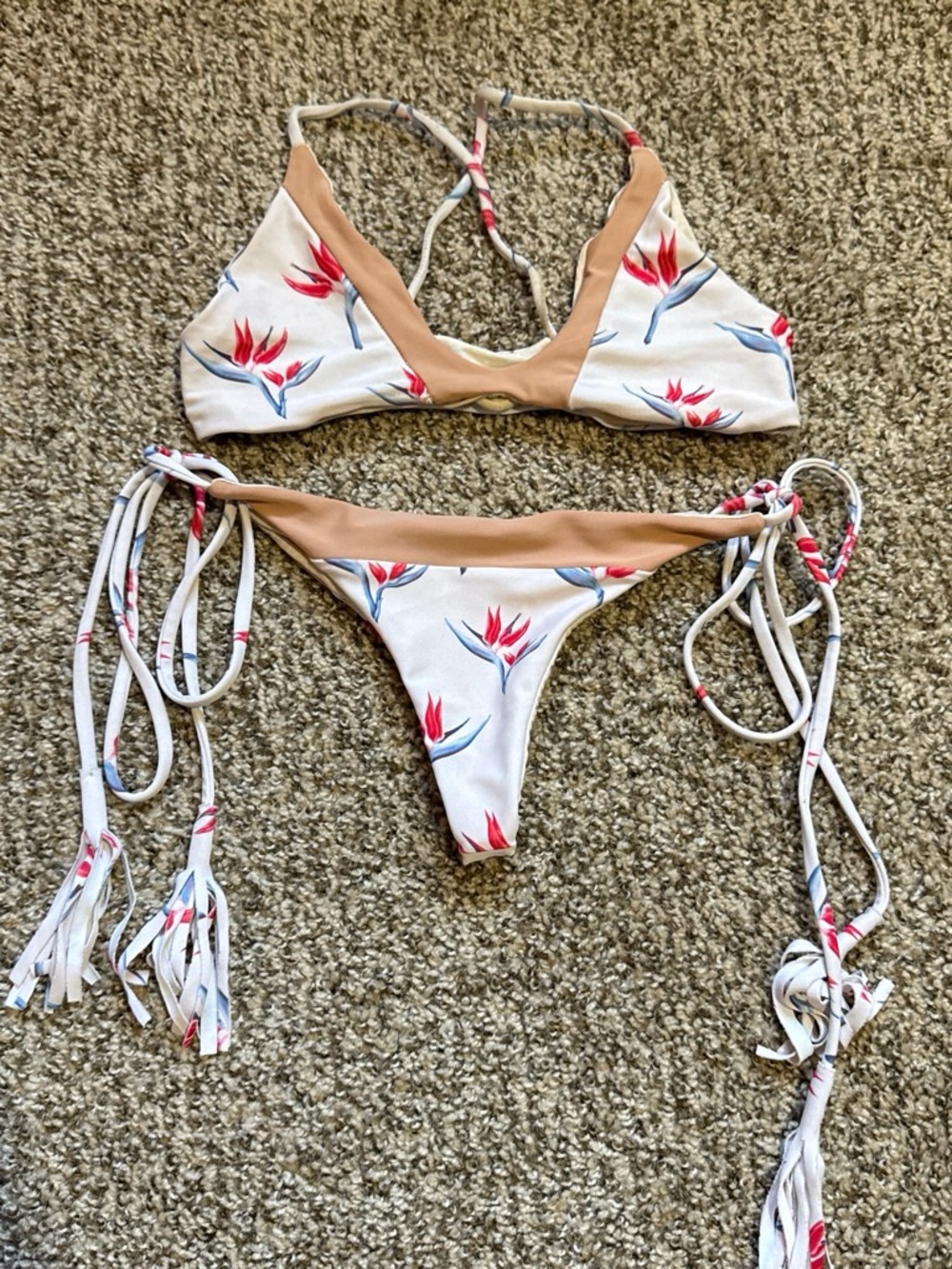 acacia swimwear White Floral & Tan String Bikini